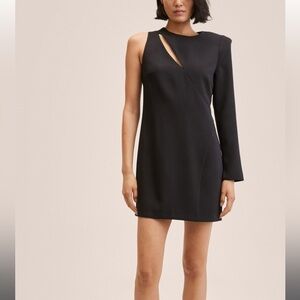 NWT MANGO BLACK ASYMMETRICAL SLEEVE MINI DRESS WITH SHOULDER PAD